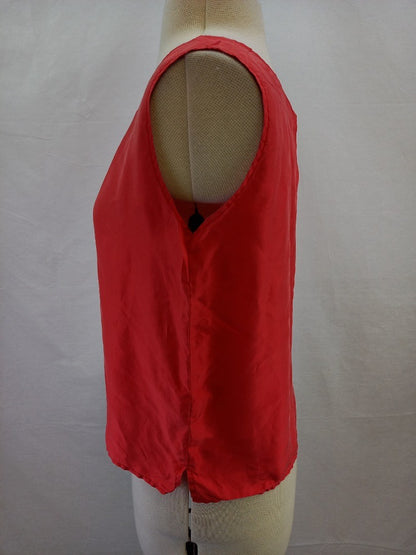 New Territories Coral Red Sleeveless Pure Silk Top - Size Small