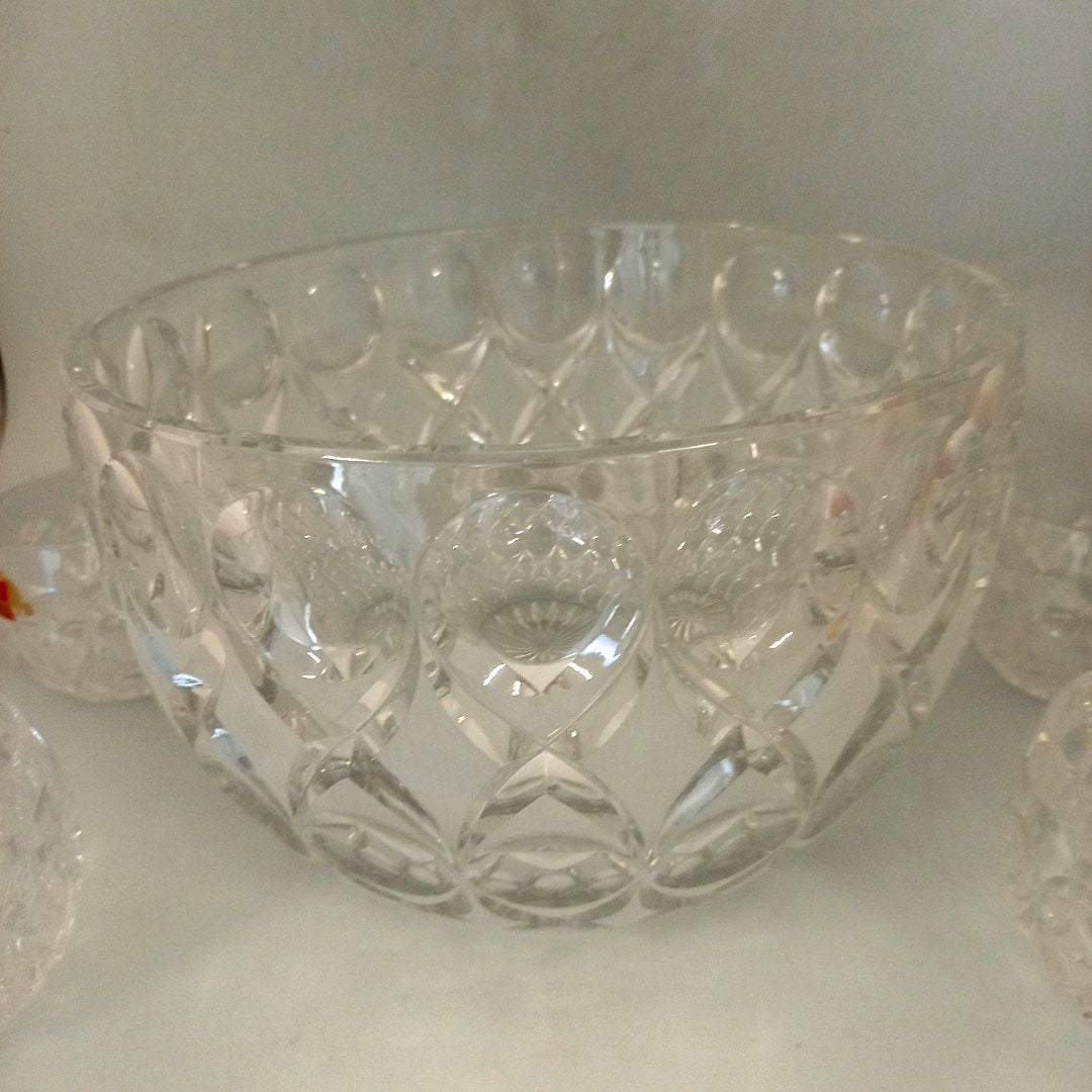 Nachtmann 24%  Crystal Punch Bowl Set inc. 6 Cups - Heavy - 12" x 8.5"