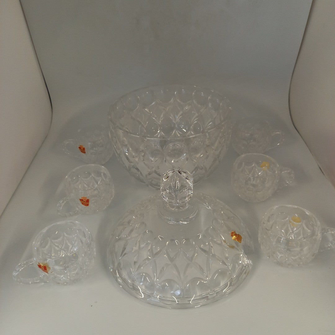 Nachtmann 24%  Crystal Punch Bowl Set inc. 6 Cups - Heavy - 12" x 8.5"