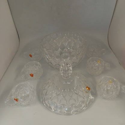 Nachtmann 24%  Crystal Punch Bowl Set inc. 6 Cups - Heavy - 12" x 8.5"