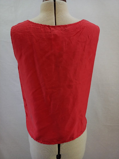 New Territories Coral Red Sleeveless Pure Silk Top - Size Small