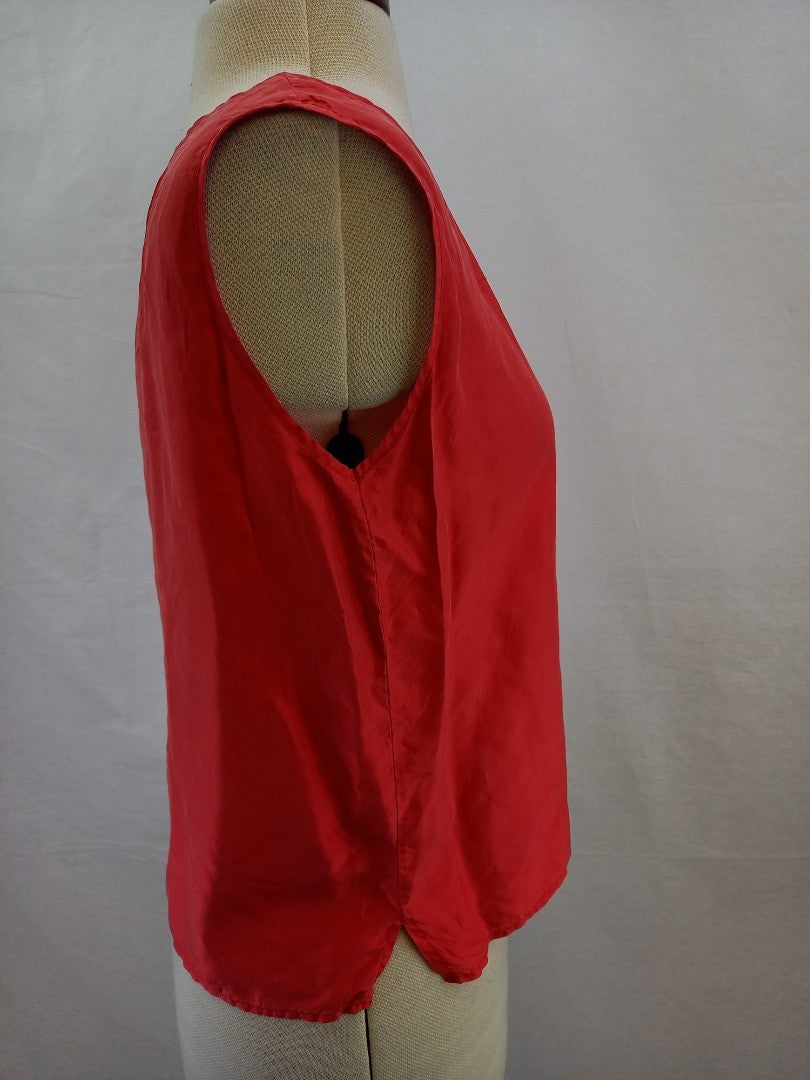 New Territories Coral Red Sleeveless Pure Silk Top - Size Small