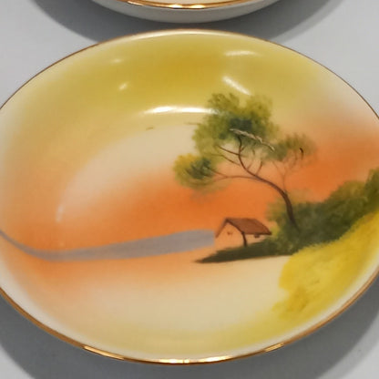 Japanese Hand Painted Porcelain Dishes - Lake Scene - Vintage - Set of 12