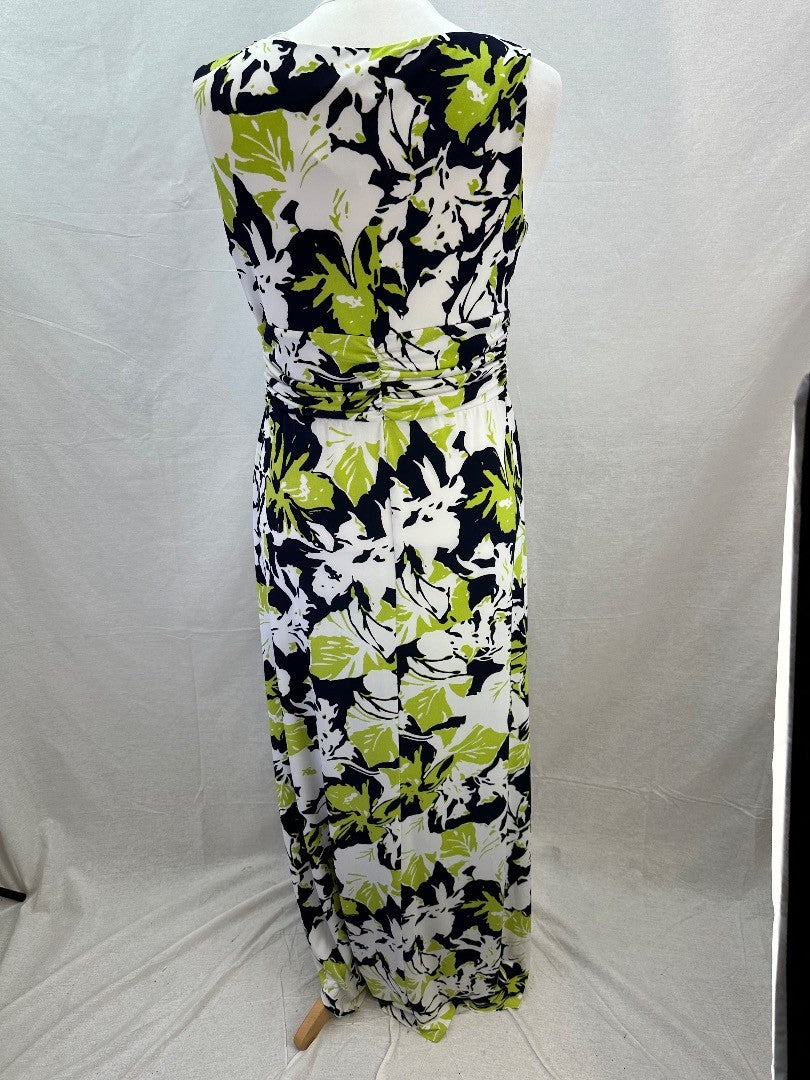 Gina Bacconi Stretchy Long Range Dress Green Black White Size 16 BNWT