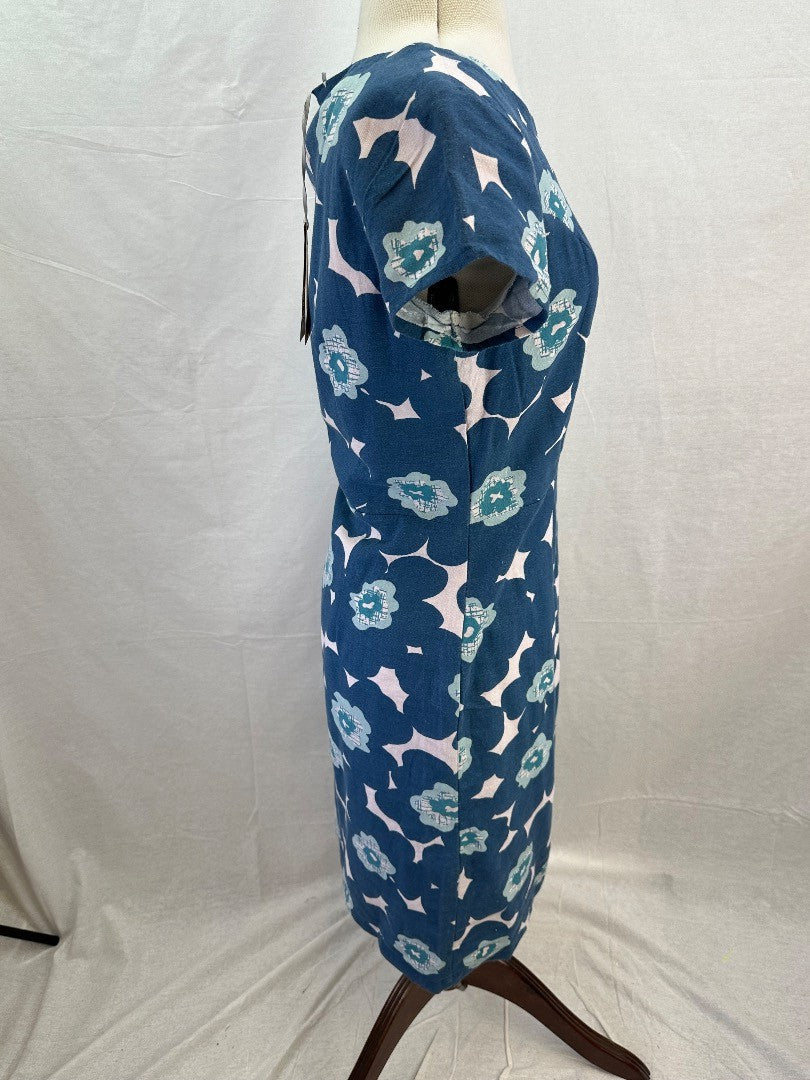 Lily & Me Blue White Floral Linen Mix Dress Size 10 BNWT