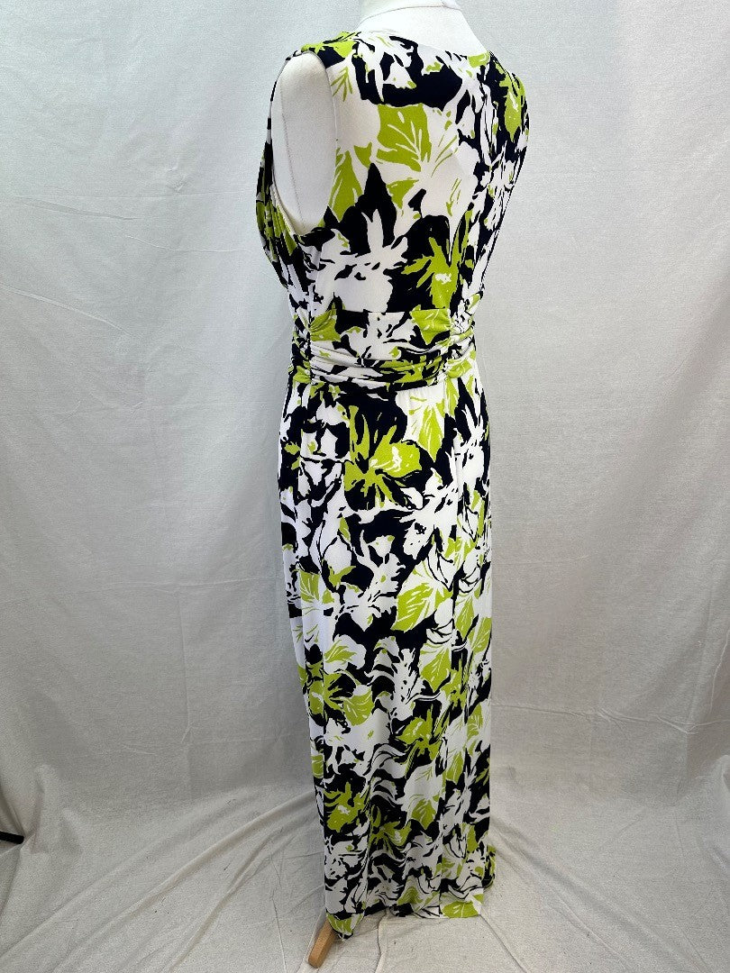 Gina Bacconi Stretchy Long Range Dress Green Black White Size 16 BNWT