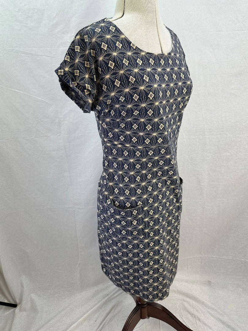 Weird Fish Navy White Cotton Jersey Dress Size 10 BNWT