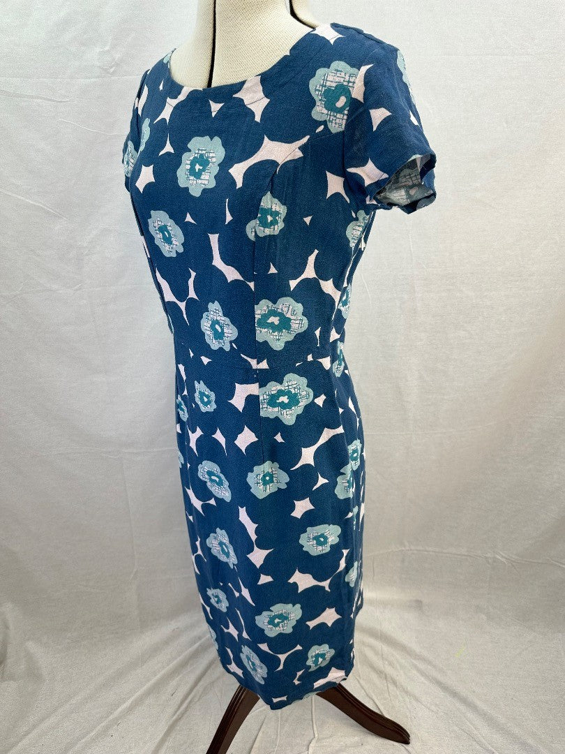 Lily & Me Blue White Floral Linen Mix Dress Size 10 BNWT