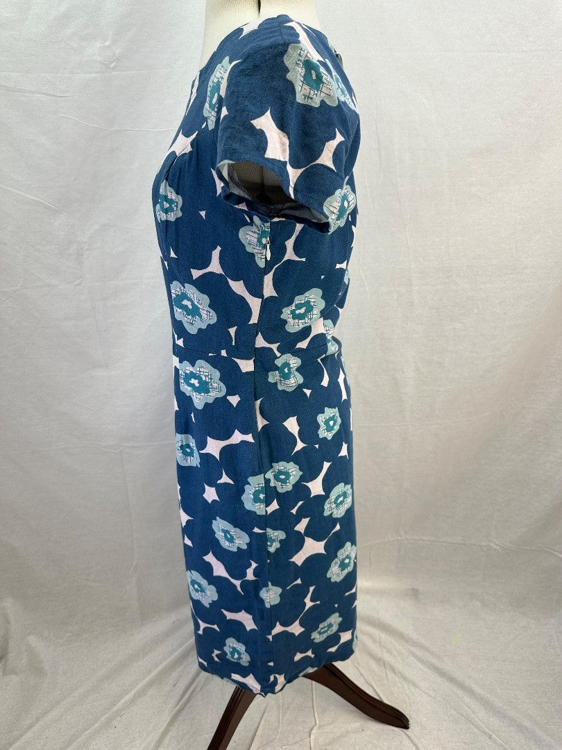 Lily & Me Blue White Floral Linen Mix Dress Size 10 BNWT