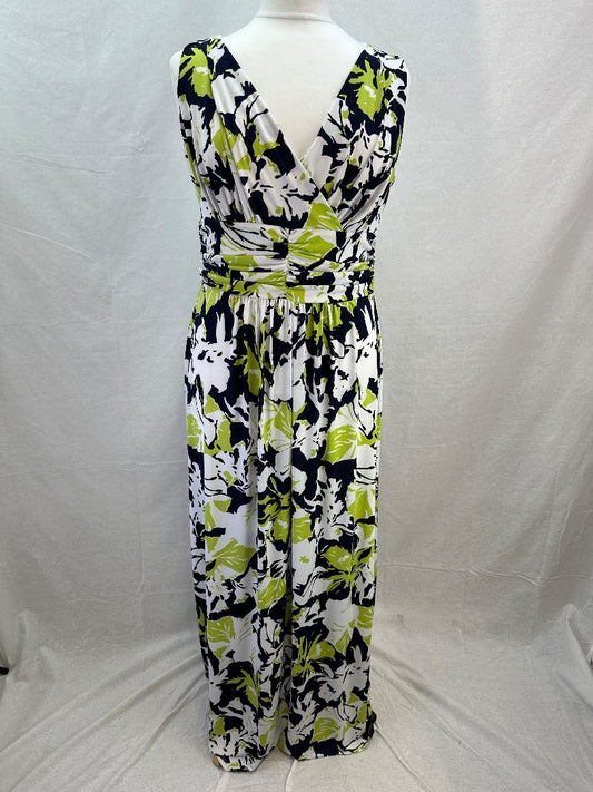 Gina Bacconi Stretchy Long Range Dress Green Black White Size 16 BNWT