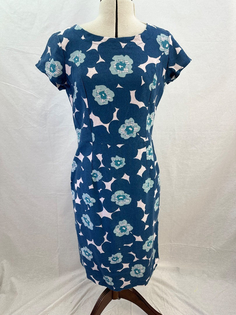 Lily & Me Blue White Floral Linen Mix Dress Size 10 BNWT