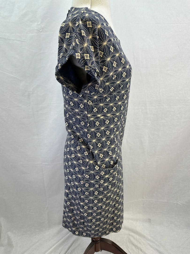 Weird Fish Navy White Cotton Jersey Dress Size 10 BNWT