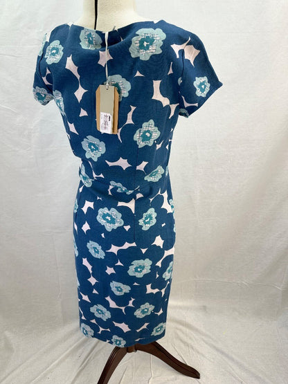 Lily & Me Blue White Floral Linen Mix Dress Size 10 BNWT