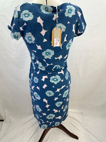 Lily & Me Blue White Floral Linen Mix Dress Size 10 BNWT