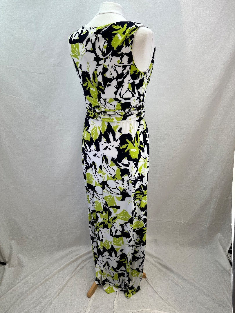 Gina Bacconi Stretchy Long Range Dress Green Black White Size 16 BNWT