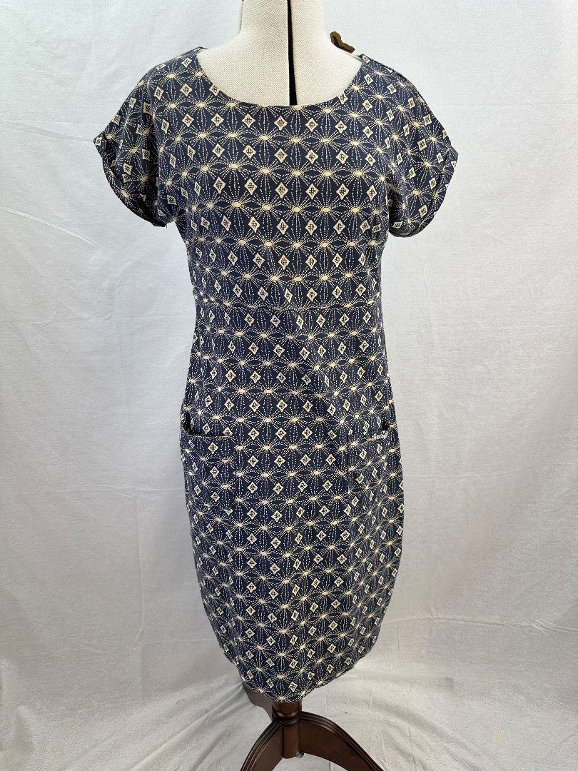 Weird Fish Navy White Cotton Jersey Dress Size 10 BNWT