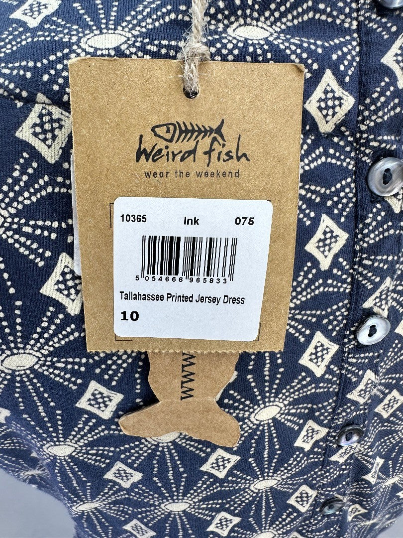 Weird Fish Navy White Cotton Jersey Dress Size 10 BNWT