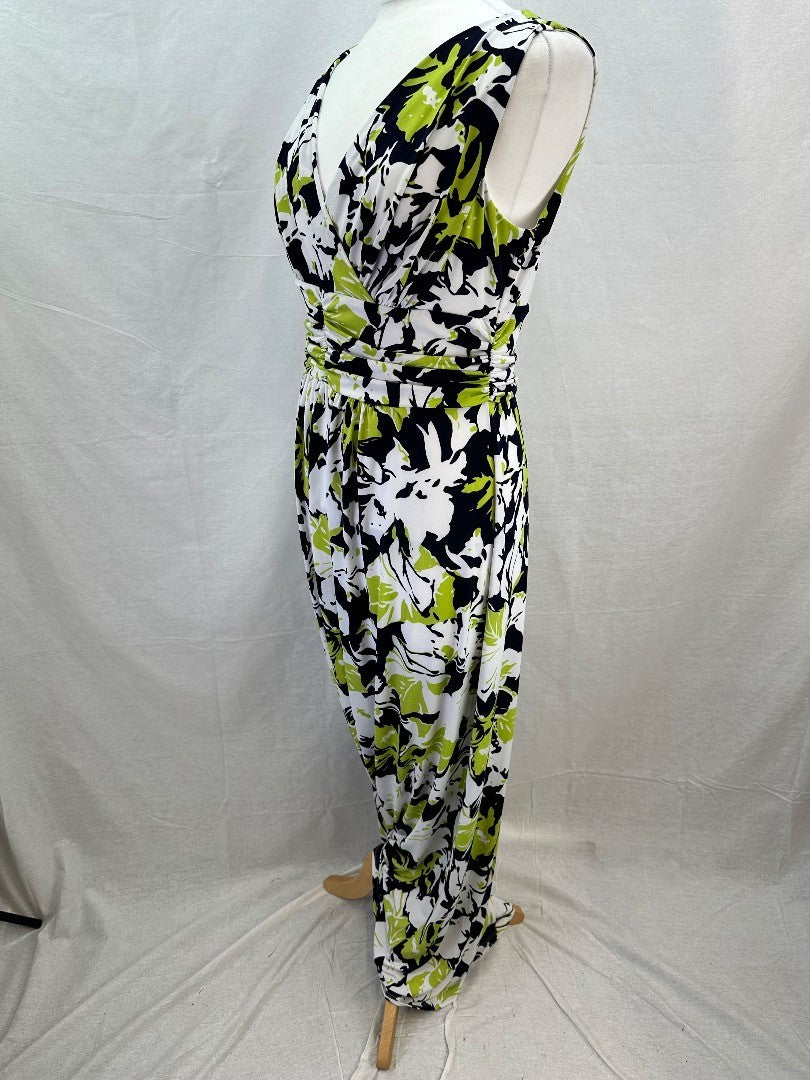 Gina Bacconi Stretchy Long Range Dress Green Black White Size 16 BNWT