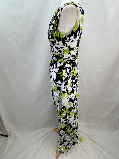 Gina Bacconi Stretchy Long Range Dress Green Black White Size 16 BNWT