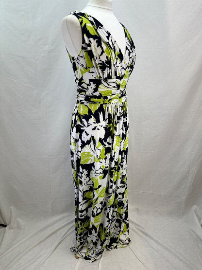 Gina Bacconi Stretchy Long Range Dress Green Black White Size 16 BNWT