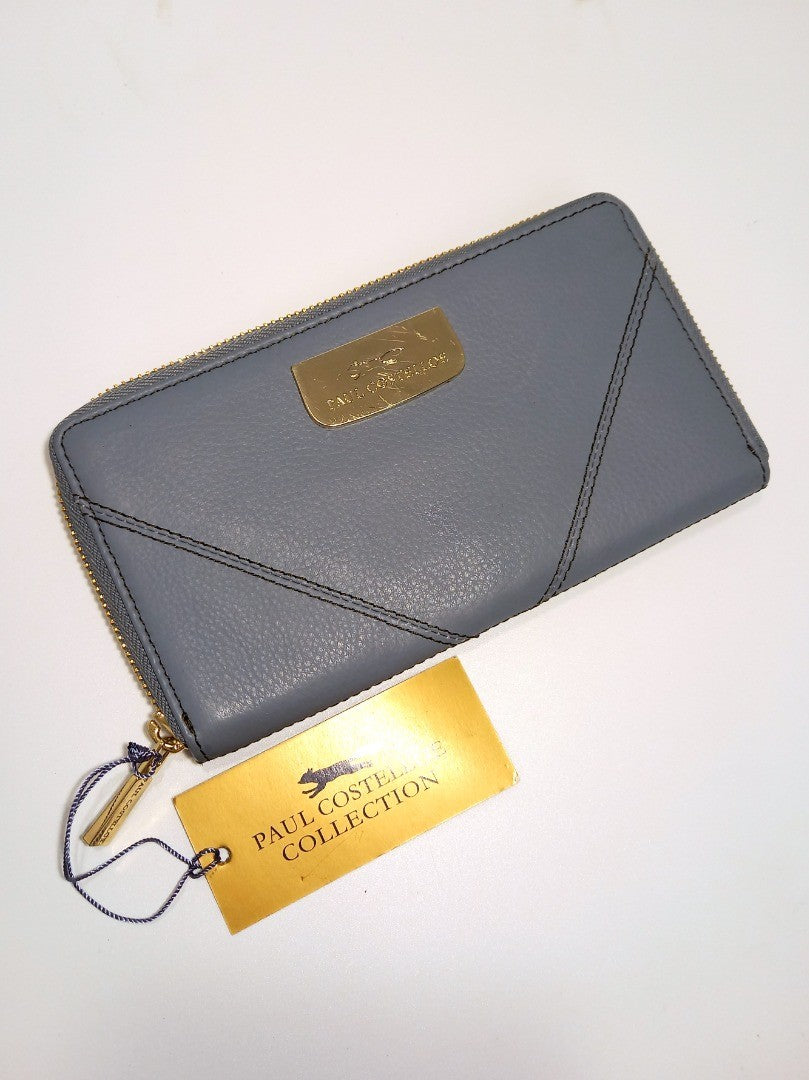 Paul Costelloe Purse Wallet, Women's Grey Leather Zip Around Clutch