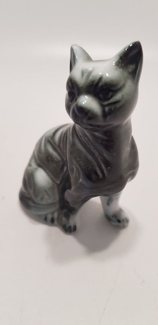 Porcelain Green/Jade Coloured Sitting Cat  3" Tall  VGC