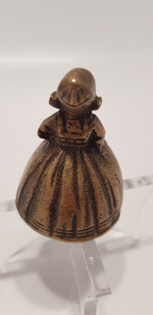 Miniature Brass Figural English Lady Ringing Bell Vintage VGC