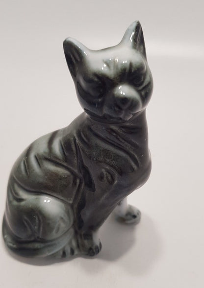 Porcelain Green/Jade Coloured Sitting Cat  3" Tall  VGC