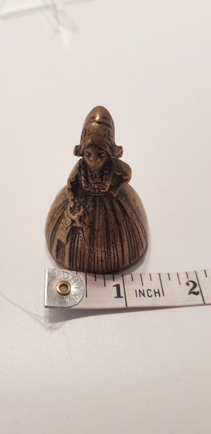 Miniature Brass Figural English Lady Ringing Bell Vintage VGC