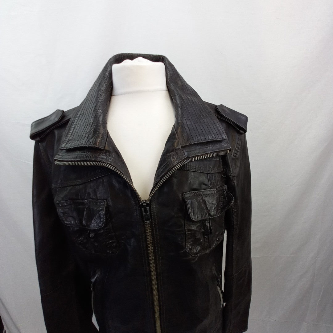 Superdry Leather Jacket - Men's - Brown -  Superdry Size 2XL (M/L)