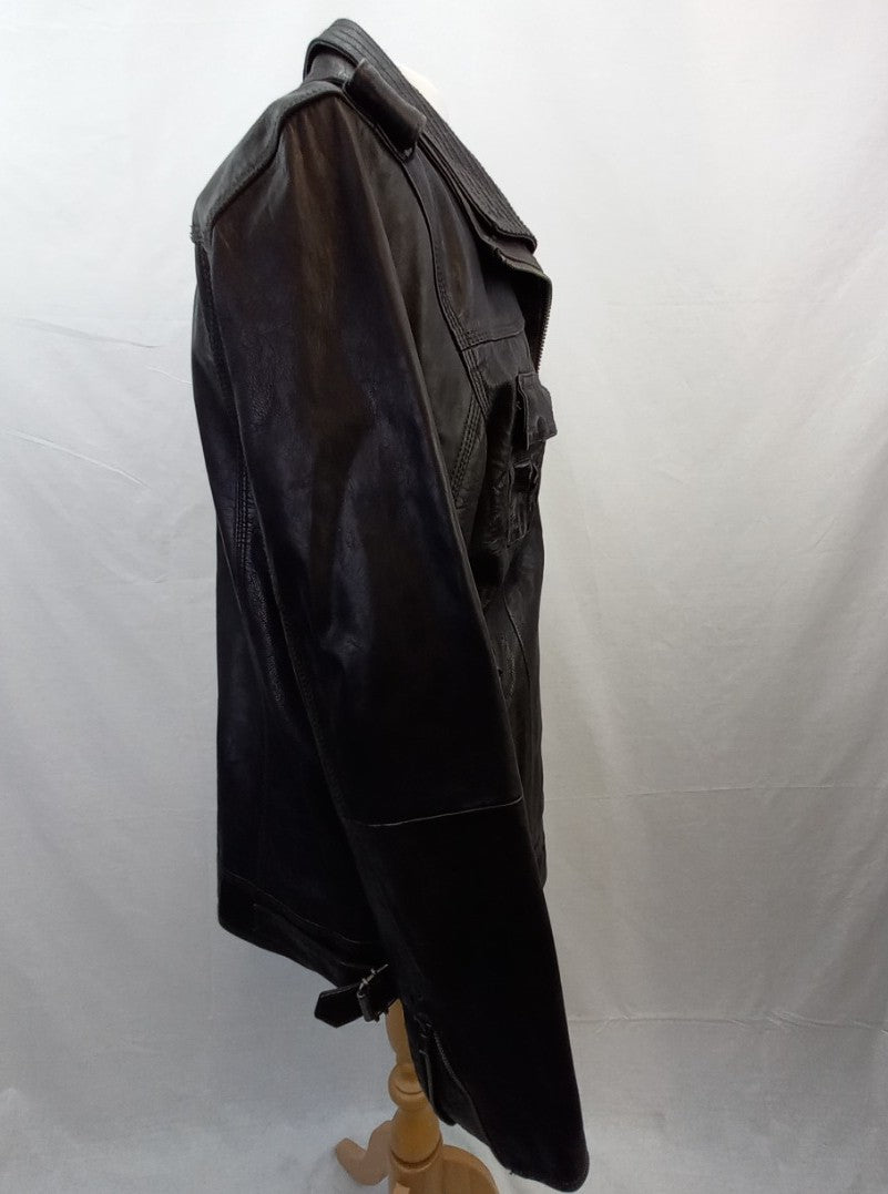 Superdry Leather Jacket - Men's - Brown -  Superdry Size 2XL (M/L)