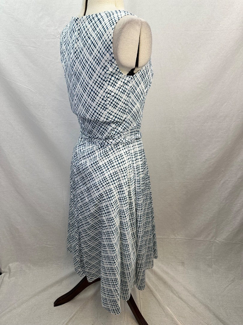 Laura Ashley Blue White Cotton Summer Dress Size 10 Excellent Condition