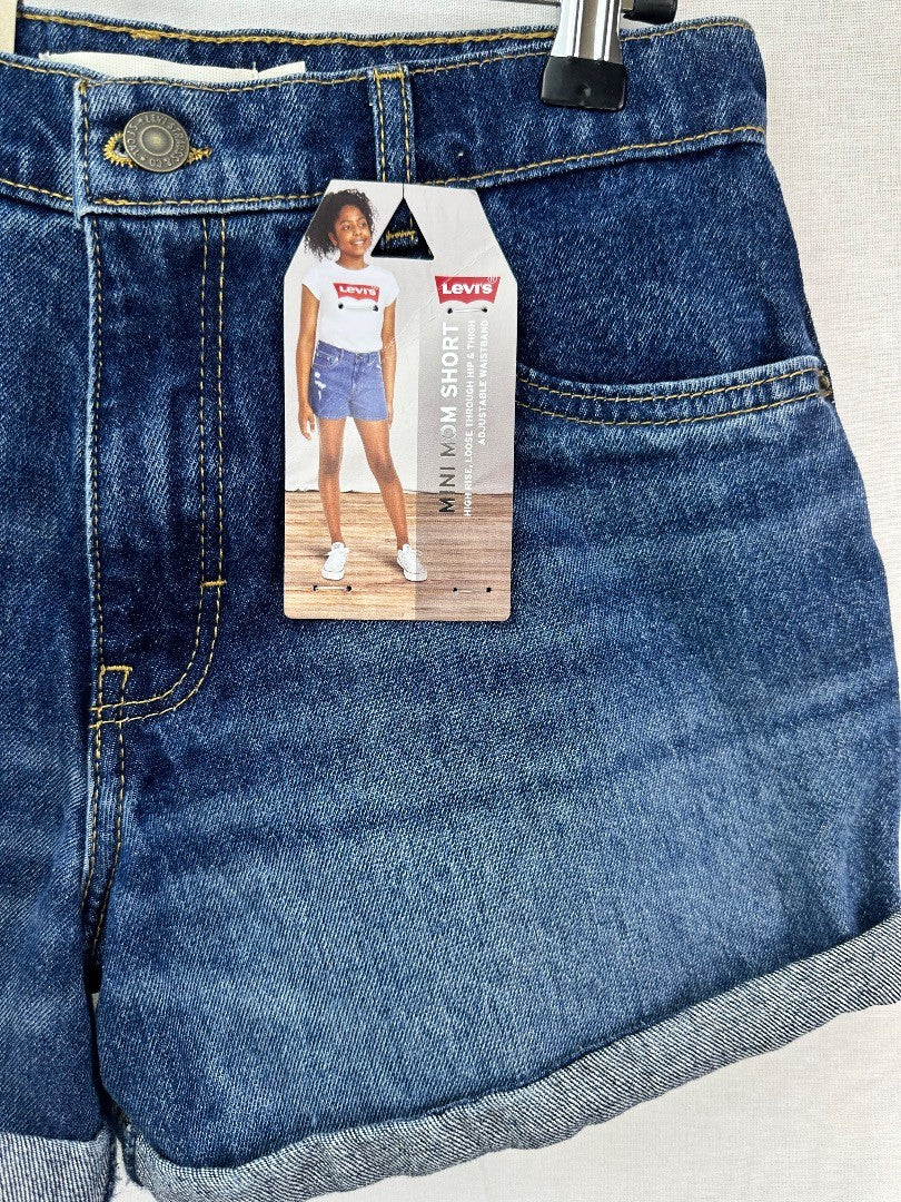 Levis Blue Denim Mini Mom Shorts Size 14A BNWT