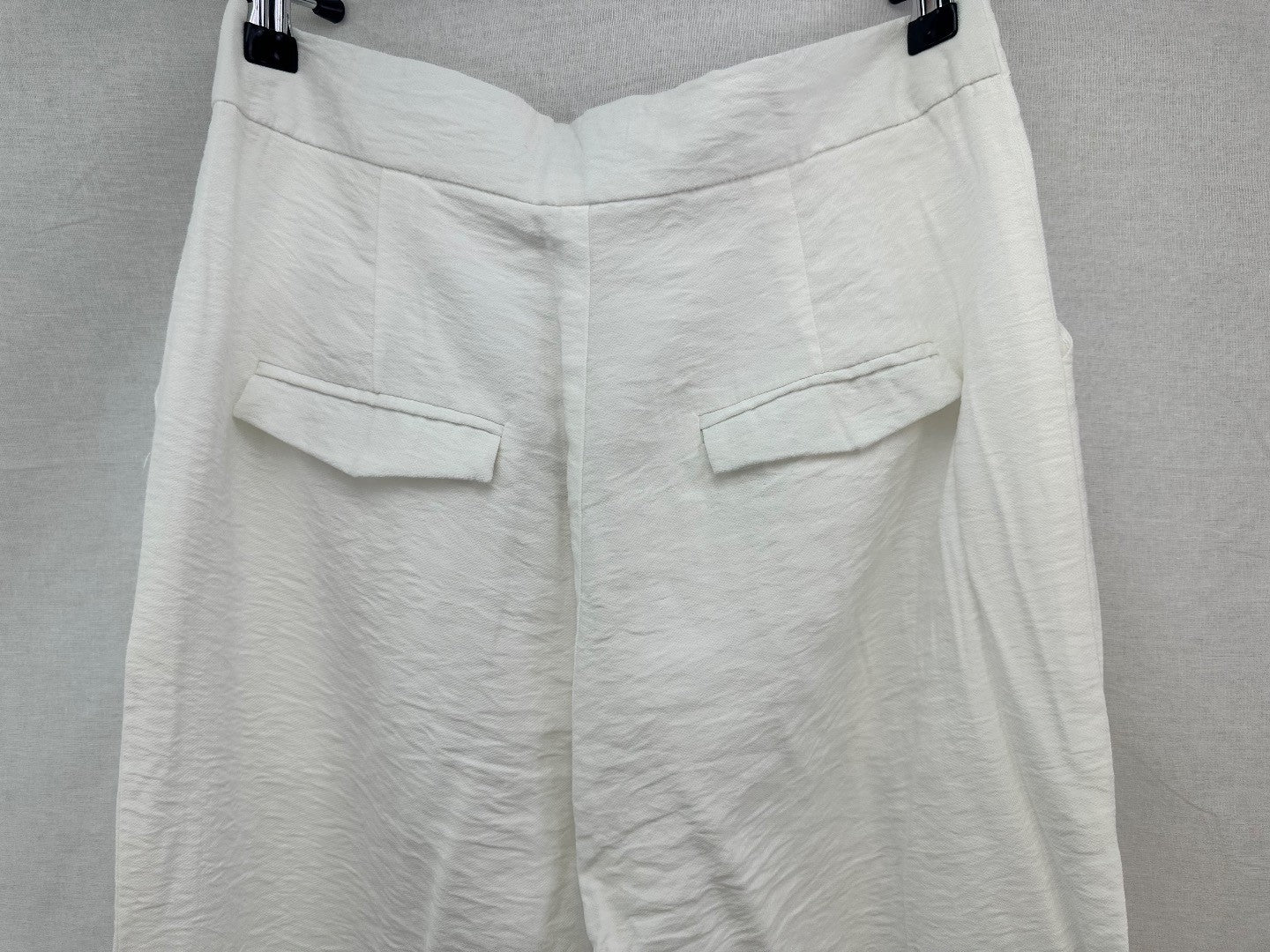 Elenza Cropped White Satin Tapered Trousers Pearl Buttons Size S BNWT