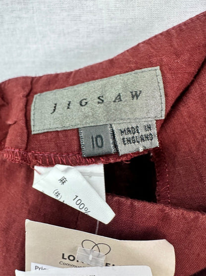 Jigsaw Burgundy Linen Trousers Size 10 VGC