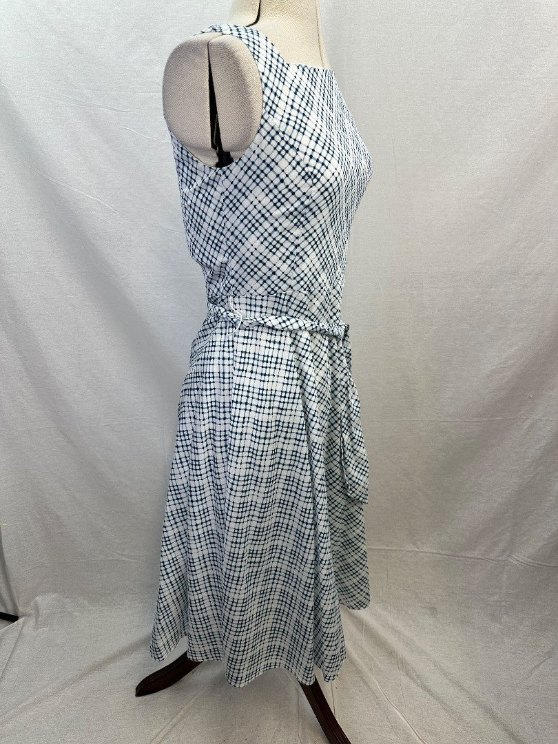 Laura Ashley Blue White Cotton Summer Dress Size 10 Excellent Condition