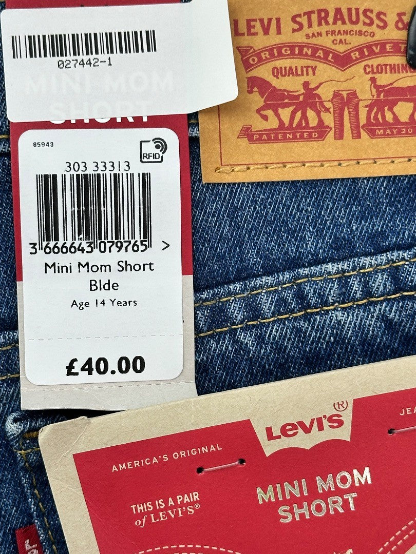 Levis Blue Denim Mini Mom Shorts Size 14A BNWT