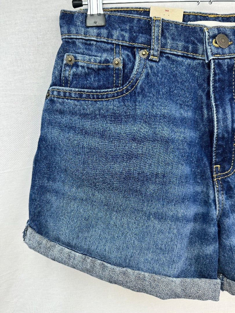 Levis Blue Denim Mini Mom Shorts Size 14A BNWT