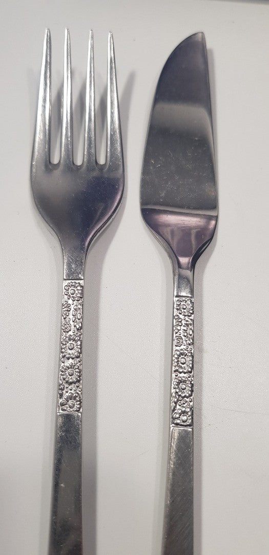 Viners Love Story 12 Piece Stainless Fish Slice & Fork Set Daisy Design BNIB