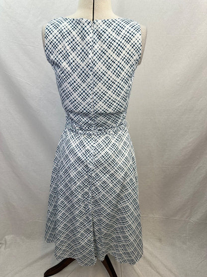 Laura Ashley Blue White Cotton Summer Dress Size 10 Excellent Condition