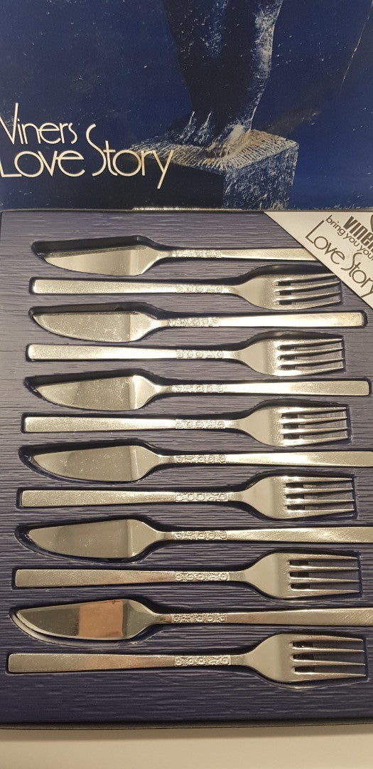 Viners Love Story 12 Piece Stainless Fish Slice & Fork Set Daisy Design BNIB