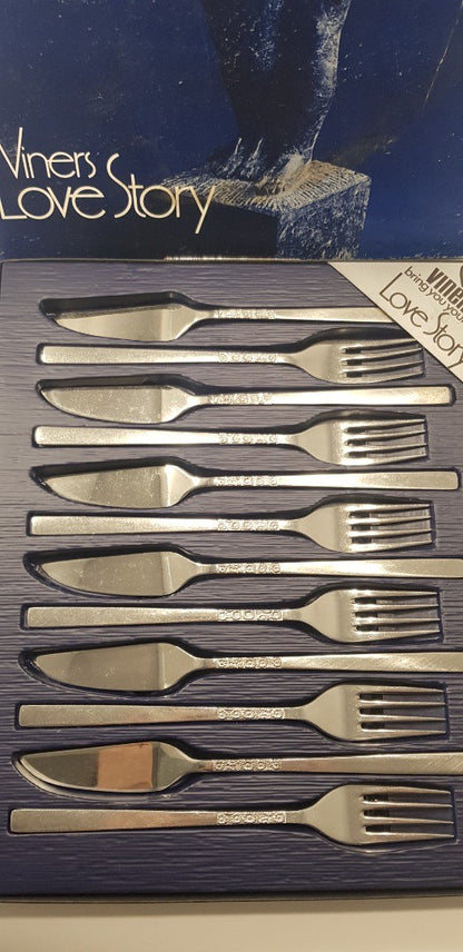 Viners Love Story 12 Piece Stainless Fish Slice & Fork Set Daisy Design BNIB