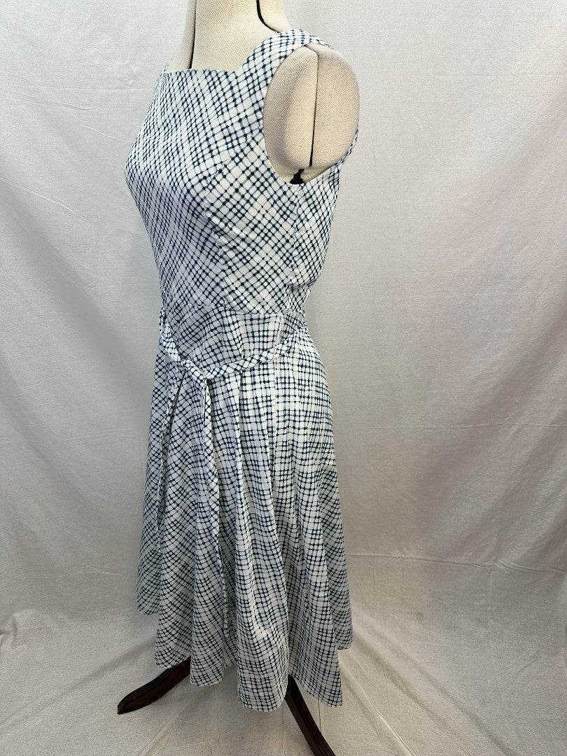 Laura Ashley Blue White Cotton Summer Dress Size 10 Excellent Condition