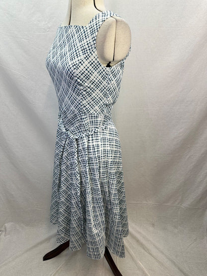 Laura Ashley Blue White Cotton Summer Dress Size 10 Excellent Condition