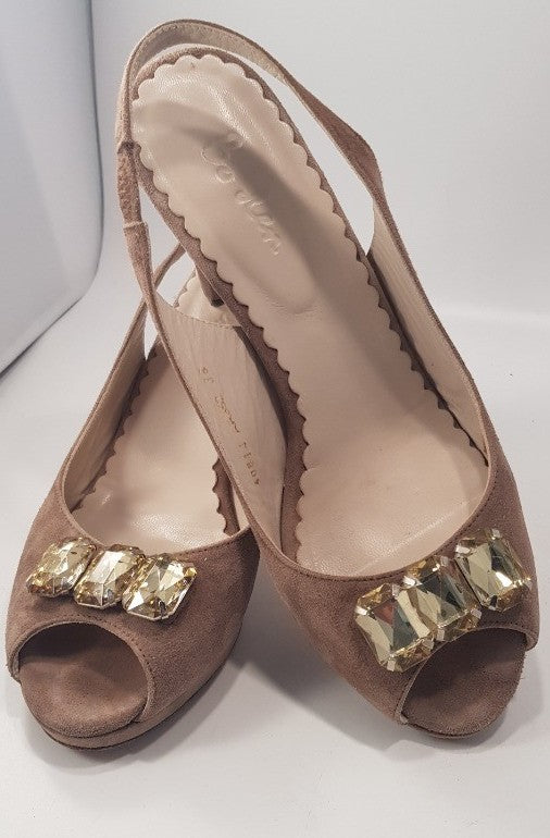 Boden Fawn Rose Leather Gem High Heels Size 5 Euro 38 Slingback VGC