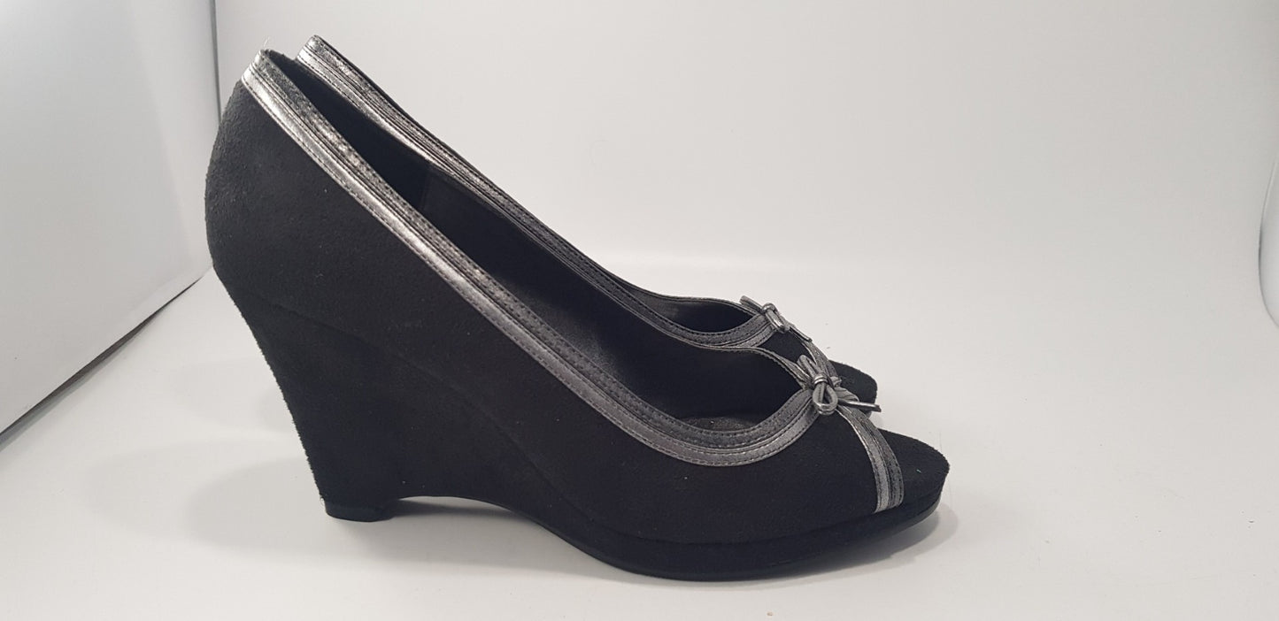 Phase Eight Black Faux Suede Wedge Court Shoe with peep toe Size 6 Brand New