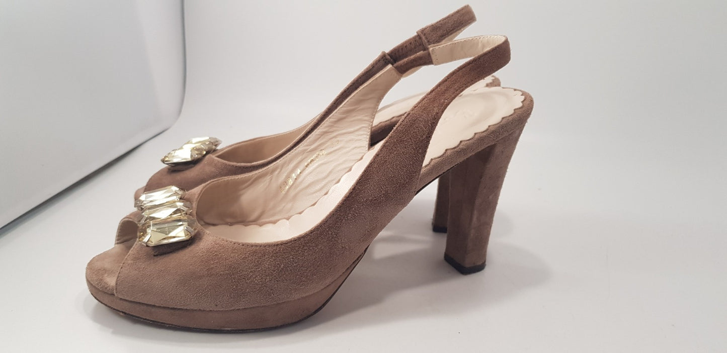 Boden Fawn Rose Leather Gem High Heels Size 5 Euro 38 Slingback VGC