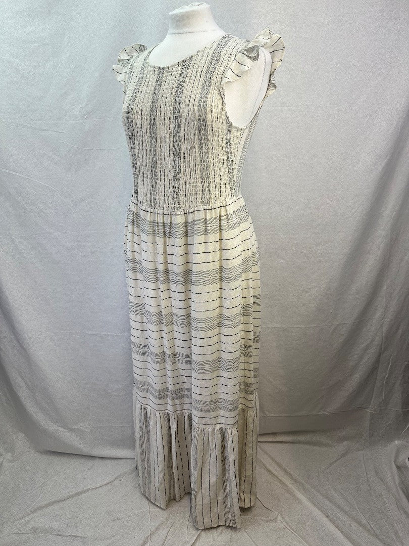 Hush Ivory Black Linen Mix Maxi Dress Size 14 Excellent Condition