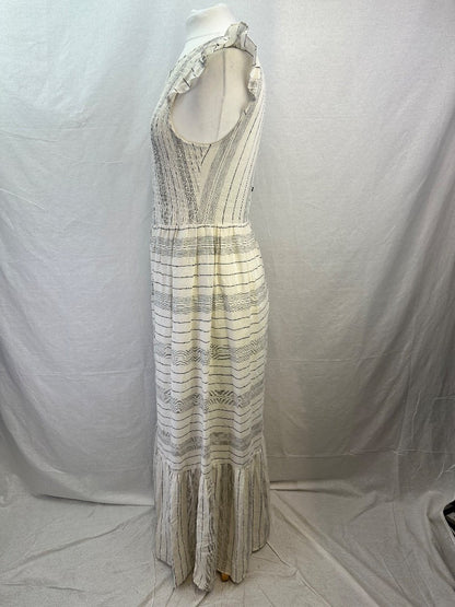 Hush Ivory Black Linen Mix Maxi Dress Size 14 Excellent Condition