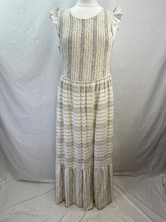 Hush Ivory Black Linen Mix Maxi Dress Size 14 Excellent Condition